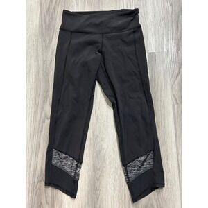 Lululemon Black High Rise Crop Leggings Mesh Panels Space Dye Accents Size 4